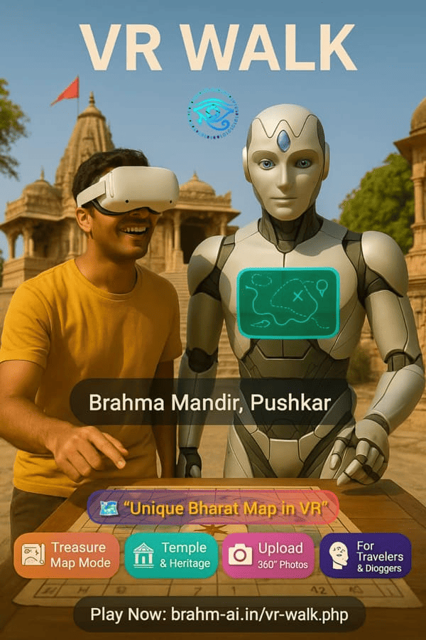 VR Walk at Brahma Mandir, Pushkar — guided virtual tour with Brahm-Ai